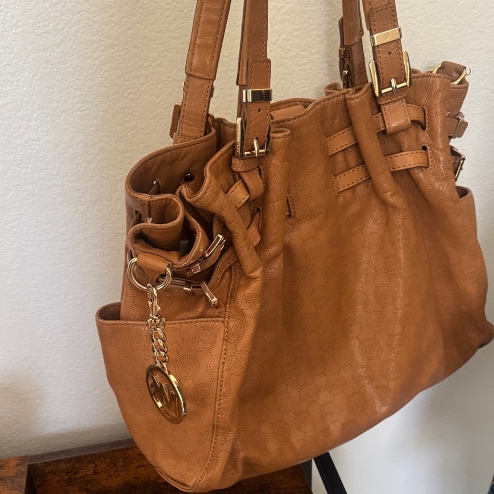 Michael Kors Tan Leather Drawstring Tote with Gold Hardware. Originally $428 - Picture 2 of 8
